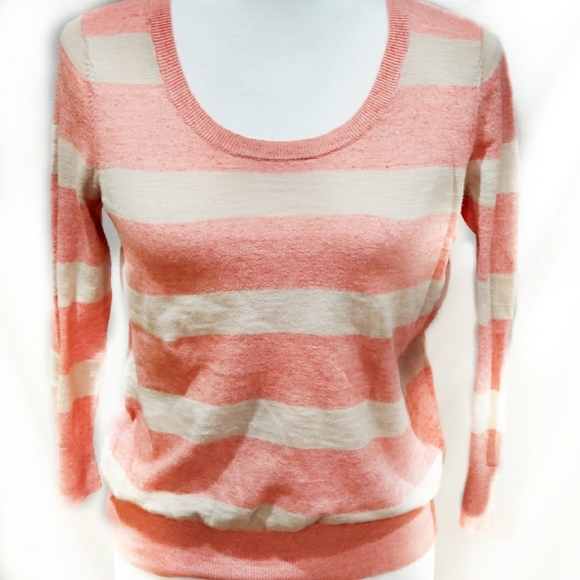 LOFT Sweaters - Ann Taylor LOFT pink beige striped sweater small